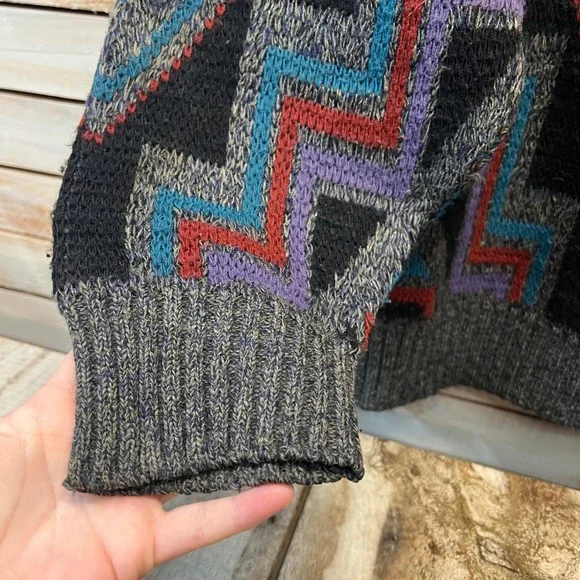 Vintage 90s Grandpa Sweater Southwestern Geometric Knit Oversized USA Made XL
